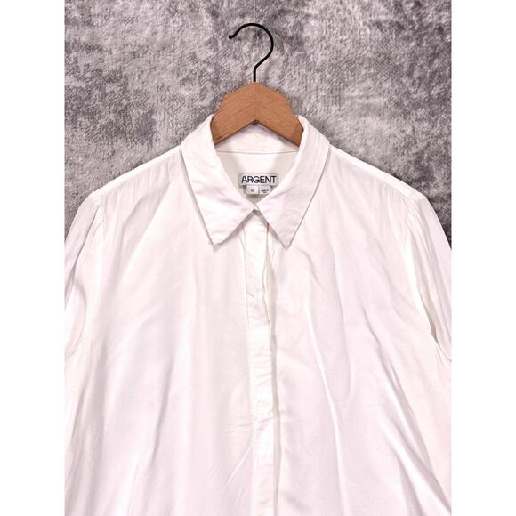 Argent Shirt 10 Womens White Viscose Twill Collared Button Down Top - Picture 2 of 8
